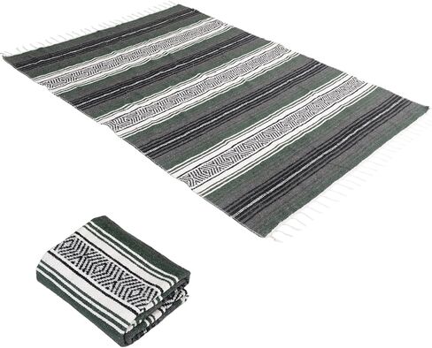 Handwoven Mexican Blanket - Lightweight Yoga, Beach, Camping & Picnic Blanket - Durable Blanket for Outdoor, Equestrian & Home Decor (Forest Green) in Kuwait