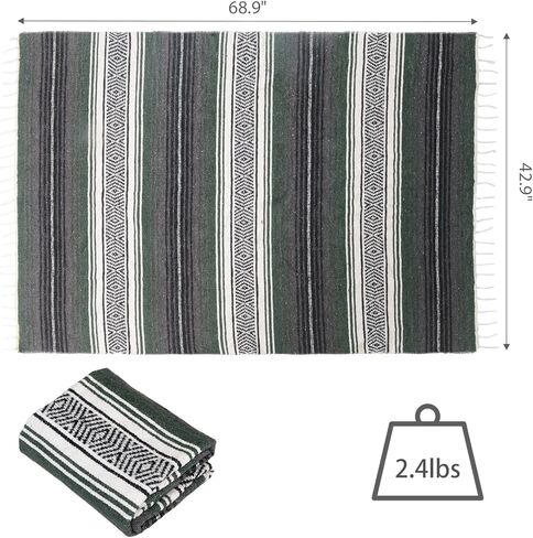 Handwoven Mexican Blanket - Lightweight Yoga, Beach, Camping & Picnic Blanket - Durable Blanket for Outdoor, Equestrian & Home Decor (Forest Green) in Saudi Arabia