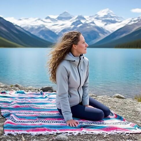 Handwoven Mexican Blanket - Lightweight Yoga, Beach, Camping & Picnic Blanket - Durable Blanket for Outdoor, Equestrian & Home Decor (Forest Green) in Saudi Arabia