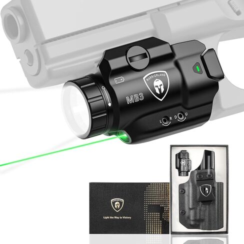 WARRIORLAND MB3 Pistol Light and Kydex Holster, Fit for S&W M&P 9 M2.0/M1.0 Compact 4.0'', Compact 500 Lumens Universal Rail Mounted Tactical Weapon Light with Green Laser & White LED, Power Indicator in Saudi Arabia