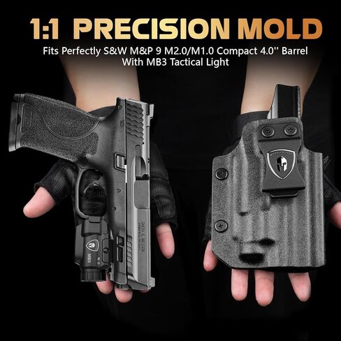 WARRIORLAND MB3 Pistol Light and Kydex Holster, Fit for S&W M&P 9 M2.0/M1.0 Compact 4.0'', Compact 500 Lumens Universal Rail Mounted Tactical Weapon Light with Green Laser & White LED, Power Indicator in Saudi Arabia