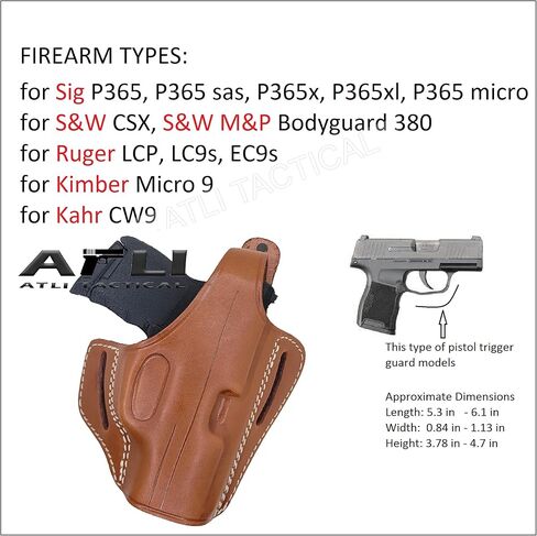 حافظة جلدية Sig P365 OWB - لمسدسات P365، X، XL، SAS، Macro/S&W CSX، M&P Bodyguard 380 / Rgr LCP، LC9s، EC9s / Kahr CW9 - حافظة جلدية Sig P365 - حافظات مسدس الفطائر in Kuwait