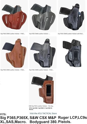 حافظة جلدية Sig P365 OWB - لمسدسات P365، X، XL، SAS، Macro/S&W CSX، M&P Bodyguard 380 / Rgr LCP، LC9s، EC9s / Kahr CW9 - حافظة جلدية Sig P365 - حافظات مسدس الفطائر in Kuwait