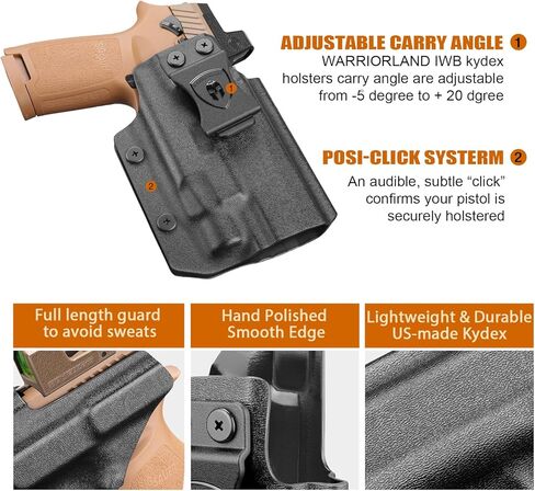 حافظة WARRIORLAND IWB Kydex الحاملة للضوء، تناسب تحديد P320 صغير الحجم/كامل الحجم مع TLR-7 X/TLR-7 X HL-X/TLR-7 / TLR / 7A مثبتة - قطع بصري | الصفة. غير قادر والاحتفاظ، اليد اليمنى in Kuwait