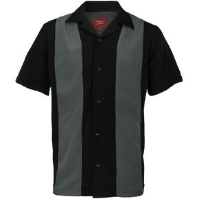 Maximos Men's Retro Charlie Sheen Two Tone Guayabera Bowling Casual Dress Shirt Dark Grey/Black in Saudi Arabia