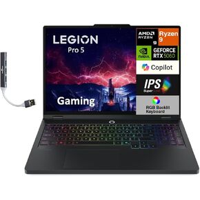 Lenovo Legion Pro 5 AI-Powered Copilot+ كمبيوتر محمول للألعاب 16.0 بوصة 240 هرتز IPS WQXGA (2560x1600) (AMD Ryzen 9 8945HX، GeForce RTX 5060 8GB، 32GB DDR5، 1 تيرابايت SSD، 24-Zone RGB KB، Win11Pro) مع موسع منفذ DKZ in Kuwait