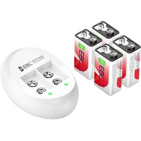 EBL 9V Rechargeable Batteries 4-Pack 9 Volt Li-ion Batteries and 9V Battery Charger in Kuwait