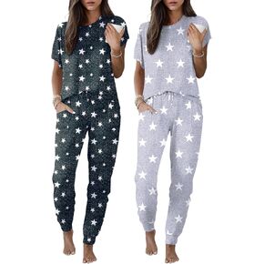 Ekouaer 2 Pack Pajama مجموعات للسيدات chankger pants pjs shorts sleeves مجموعة ملابس ناعمة مع جيوب in Kuwait