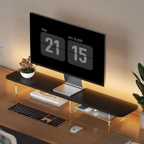 حامل شاشة مزدوج كبير للمكتب، حامل كمبيوتر مكتبي مقاس 43 بوصة مع درج لباد أرجل أكريليك منظم رف مكتب للكمبيوتر/الكمبيوتر المحمول/الكمبيوتر الشخصي/الطابعة/التلفزيون in Kuwait