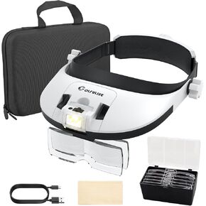 COLFULINE Headband Magnifier with Light & 5 Interchangeable Lenses (1.5X to 13X), Rechargeable Hands-Free Magnifying Glass with USB Charging for Close Work, Reading, Crafts in Saudi Arabia