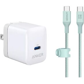 Anker 20W USB-C Power Adapter and Bio-Nylon USB-C to USB-C Cable, Eco-Friendly 20W PD Fast Charger and Durable USB-C Charging Cable for iPhone, iPad, Android, Samsung Galaxy, MacBook, and More in Saudi Arabia