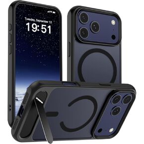 حافظة SUPFINE المغناطيسية لهاتف iPhone 17 Pro Max (مسند مدمج غير مرئي) (متوافقة مع MagSafe) (حماية من السقوط من الدرجة العسكرية) غطاء هاتف شفاف غير لامع مقاوم للصدمات، أزرق داكن in Kuwait