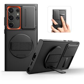 SURITCH for Samsung Galaxy S24 Ultra Case with 360° Rotatable Hand Strap Phone Grip & Invisible Kickstand & Slide Camera Cover, Rugged Shockproof Protective Cover for S24 Ultra -Black in Kuwait