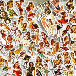 مجموعة 50 قطعة من ملصقات الفينيل للفتيات من Pinup - ملصقات مقاومة للماء على الطراز القديم لأجهزة الكمبيوتر المحمولة وزجاجات المياه والديكور الشخصي in Kuwait