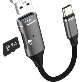 محول USB A إلى USB C (2 في 1) قارئ بطاقات Micro SD لهاتف iPhone 17 16 15 Pro Max عصا ذاكرة الكاميرا لجهاز IPad MacBook Type C متوافق مع كابل ملحقات Samsung S25 S24 S23 S22 Android Mac in Kuwait
