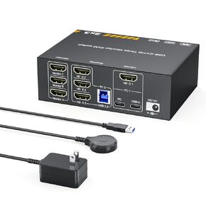 مفتاح KVM لـ 3 شاشات، 1 كمبيوتر محمول و1 سطح مكتب 4K@60 هرتز، محطة إرساء محول HDMI + USB C KVM لثلاث شاشات، شحن PD 87 وات in Kuwait