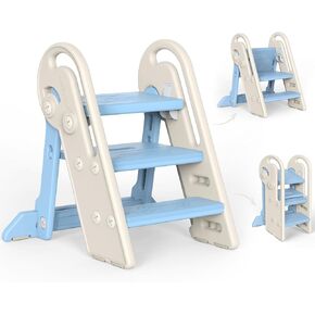 Onasti Adjustable Toddler Step Stool with Handles, Converts from 3-Step to 2-Step as Kids Grow, Non-Slip Safety Stool for Bathroom Sink, Kitchen Counter, Potty Training and Everyday Household Use-Grey in Saudi Arabia