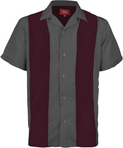 قميص ماكسيموس ريترو تشارلي شين الرجالي ذو اللونين من Guayabera Bowling فستان كاجوال رمادي داكن/أسود in Kuwait