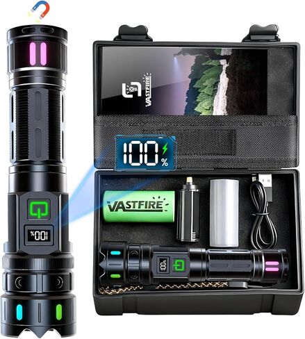 مصابيح يدوية قابلة لإعادة الشحن من VASTFIRE لومن عالي، مصباح يدوي LED فائق السطوع 30 وات مع شاشة LCD، شعاع 3937 قدمًا و12 ساعة يدوم طويلاً، ضوء فلاش محمول عالي الطاقة مع مغناطيس للمنزل والتخييم in Kuwait