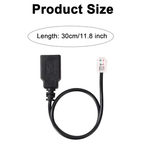 كابل محول RJ11 إلى USB، 30 سم/11.8 بوصة RJ11 6P4C ذكر إلى موصل كابل USB أنثى للاتصالات الهاتفية وأجهزة مودم الفاكس (أسود) in Saudi Arabia