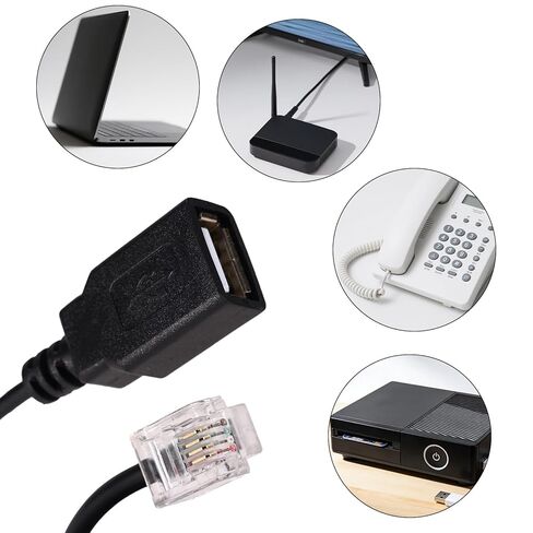 كابل محول RJ11 إلى USB، 30 سم/11.8 بوصة RJ11 6P4C ذكر إلى موصل كابل USB أنثى للاتصالات الهاتفية وأجهزة مودم الفاكس (أسود) in Saudi Arabia