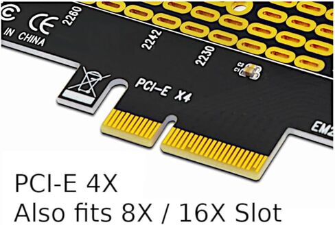 Desktop PCIe x4 Adapter for M.2 NGFF M-Key NVMe SSD – Supports 2230 (30mm) and 2280 (80mm), Black, Full Bracket Kit Included in Saudi Arabia