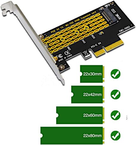 Desktop PCIe x4 Adapter for M.2 NGFF M-Key NVMe SSD – Supports 2230 (30mm) and 2280 (80mm), Black, Full Bracket Kit Included in Saudi Arabia
