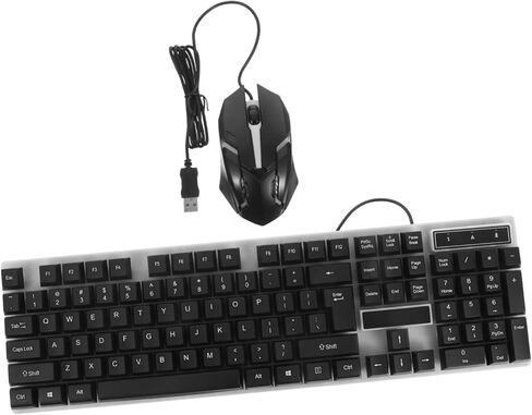 مجموعة لوحة مفاتيح الألعاب السلكية TEHAUX وماوس USB مع إضاءة خلفية LED ملونة وأغطية مفاتيح عائمة مريحة وتصميم مقاوم للانسكاب لأجهزة الكمبيوتر المحمول وأجهزة الكمبيوتر المكتبية باللون الأسود in Kuwait