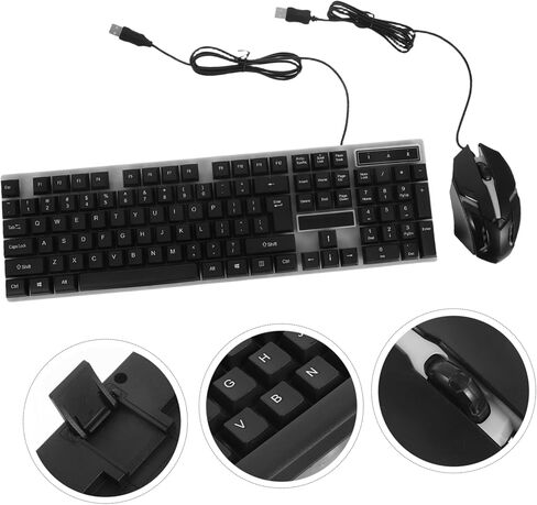 مجموعة لوحة مفاتيح الألعاب السلكية TEHAUX وماوس USB مع إضاءة خلفية LED ملونة وأغطية مفاتيح عائمة مريحة وتصميم مقاوم للانسكاب لأجهزة الكمبيوتر المحمول وأجهزة الكمبيوتر المكتبية باللون الأسود in Kuwait