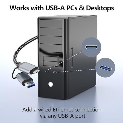 كابل Jadaol USB-C/USB-A إلى Ethernet بطول 6 أقدام، محول USB-A مدمج، ما يصل إلى 1 جيجابت في الثانية جيجابت RJ45 LAN، التوصيل والتشغيل لمعظم الأنظمة، USB 3.0، مجدول من النايلون، متوافق مع جهاز Thunderbolt 3/4 in Kuwait