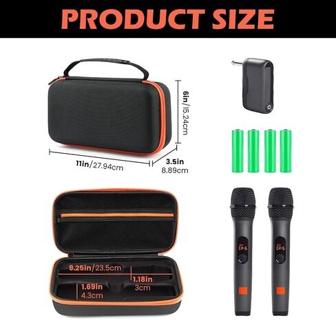 Wireless Microphone Case Compatible with JB-L Wireless Two Microphone System, Handheld Dual Mic Travel Bag for Singing or Karaok-e for Receiver Adapter Batteries(COLOR:A) in Kuwait