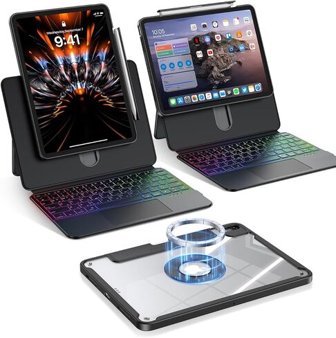 avakot Clear Magnetic Keyboard Case for iPad Pro 13 Inch M5/M4 2025/2024, 7-Color Backlit & Multi-Touch Trackpad, Detachable 360 Rotation & Up-Down Lift Protective Case w/Stand, Black in Saudi Arabia