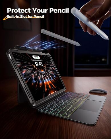 avakot Clear Magnetic Keyboard Case for iPad Pro 13 Inch M5/M4 2025/2024, 7-Color Backlit & Multi-Touch Trackpad, Detachable 360 Rotation & Up-Down Lift Protective Case w/Stand, Black in Saudi Arabia