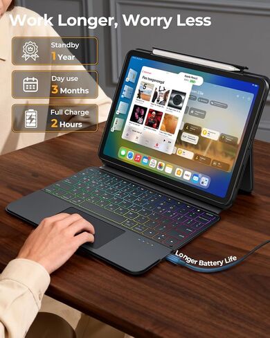 avakot Clear Magnetic Keyboard Case for iPad Pro 13 Inch M5/M4 2025/2024, 7-Color Backlit & Multi-Touch Trackpad, Detachable 360 Rotation & Up-Down Lift Protective Case w/Stand, Black in Saudi Arabia