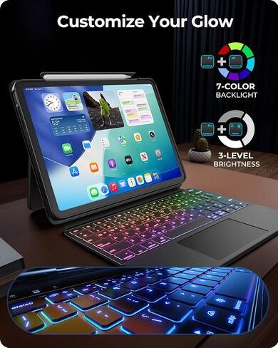 avakot Clear Magnetic Keyboard Case for iPad Pro 13 Inch M5/M4 2025/2024, 7-Color Backlit & Multi-Touch Trackpad, Detachable 360 Rotation & Up-Down Lift Protective Case w/Stand, Black in Saudi Arabia