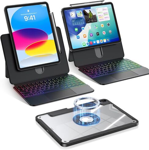 avakot Clear Magnetic Keyboard Case for iPad Pro 13 Inch M5/M4 2025/2024, 7-Color Backlit & Multi-Touch Trackpad, Detachable 360 Rotation & Up-Down Lift Protective Case w/Stand, Black in Saudi Arabia