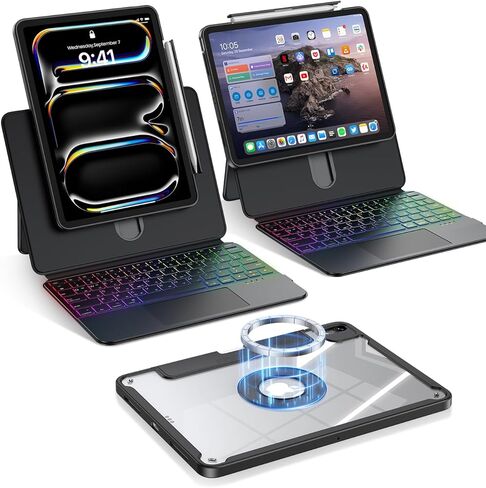 avakot Clear Magnetic Keyboard Case for iPad Pro 13 Inch M5/M4 2025/2024, 7-Color Backlit & Multi-Touch Trackpad, Detachable 360 Rotation & Up-Down Lift Protective Case w/Stand, Black in Saudi Arabia