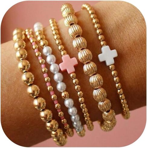 Long tiantian Gold Bracelets for Women Gold Beaded Bracelet Stack for Women Pearl Cross Bracelet for Women Trendy 2025 in Saudi Arabia