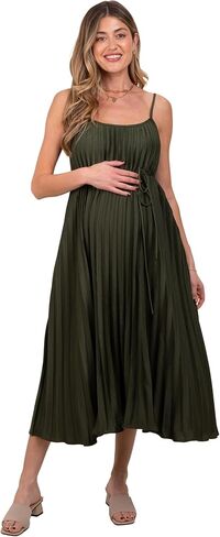 PinkBlush Olive Pleated Sash Tie Maternity Midi Dress in Saudi Arabia