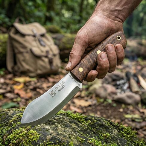 Joker Knife Nessmuk S 132, 4.3 in. Blade Sandvik 14C28N, Birch and Walnut Handle, Brown Leather Sheath, Fishing, Hunting, Camping and Trekking Tool (Walnut Wood, Leather Sheath) in Saudi Arabia