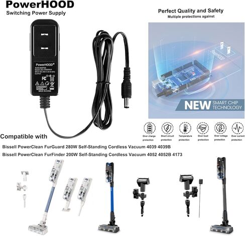 محول AC/DC متوافق مع Bissell PowerClean FurGuard 280W 200W مكنسة لاسلكية قائمة بذاتها 4039 4039B 4052 4052B 4173 ZD024A300075US ZD024M300100US تحويل شاحن سلك التيار الكهربائي in Kuwait