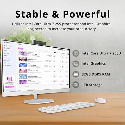 HP 27" Touchscreen All in One Desktop Computer, Intel Ultra 7 255U, 27 inch FHD Touchscreen Anti-Glare Display, 32GB DDR5, 2TB SSD, Intel AI Boost (12 NPU Tops), Windows 11 Pro, Wireless KB & Mouse in Kuwait