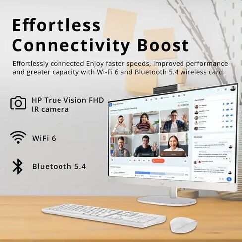 HP 27" Touchscreen All in One Desktop Computer, Intel Ultra 7 255U, 27 inch FHD Touchscreen Anti-Glare Display, 32GB DDR5, 2TB SSD, Intel AI Boost (12 NPU Tops), Windows 11 Pro, Wireless KB & Mouse in Kuwait