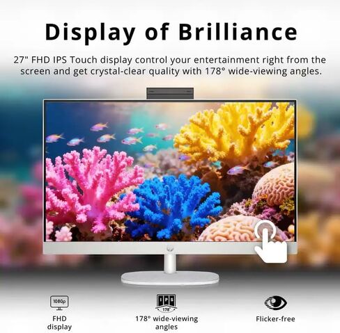 HP 27" Touchscreen All in One Desktop Computer, Intel Ultra 7 255U, 27 inch FHD Touchscreen Anti-Glare Display, 32GB DDR5, 2TB SSD, Intel AI Boost (12 NPU Tops), Windows 11 Pro, Wireless KB & Mouse in Kuwait
