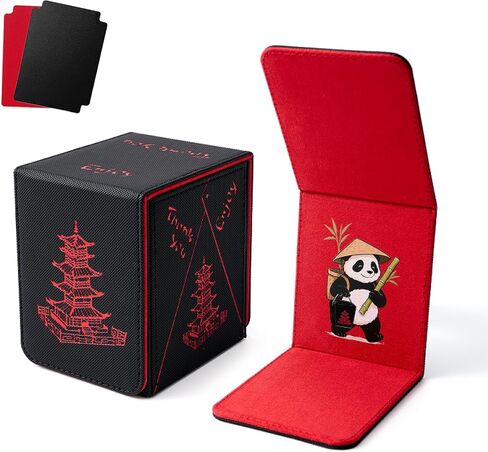 Venssu Chinese Takeout MTG Deck Box, Commander Deck Case Fits 100 Double Sleeved Cards, PU Leather Storage Box with 2 Dividers(Bright Red and White), Compatible with TCG/PTCG/EDH/Magic/Sport Cards in Kuwait
