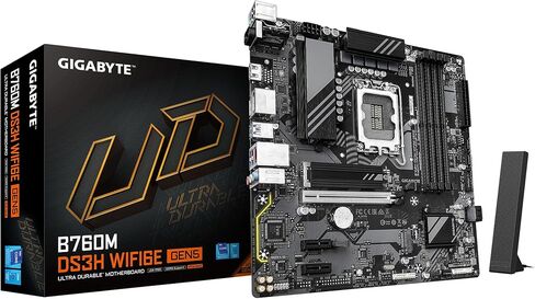 اللوحة الأم GIGABYTE B760M DS3H WIFI6E GEN5 - تدعم معالجات Intel Core من الجيل الرابع عشر، 6+2+1 مرحلة رقمية VRM، حتى 5600 ميجا هرتز DDR5، 2x PCIe 4.0 M.2، Wi-Fi 6E، 2.5 جيجابت LAN، USB 3.2 Gen2 in Saudi Arabia