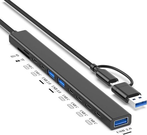 موزع USB C 11 في 1 مع 6 منافذ USB C، واجهة من النوع C ومحول USB A، 1x USB 3.0 + 2X USB 2.0، قارئ بطاقة SD/TF، ​​دونجل ألومنيوم متعدد المنافذ متوافق مع الكمبيوتر والهاتف والكمبيوتر المحمول والوسادة والكمبيوتر الشخصي in Kuwait
