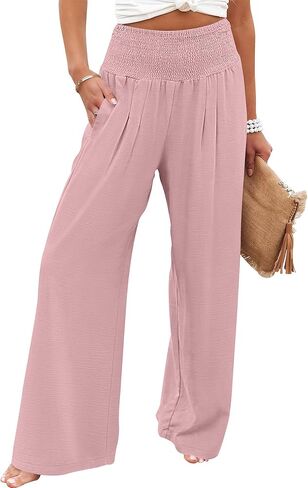 ANRABESS Women Palazzo Pants Summer Flowy Wide Leg High Waist Lounge Trousers with Pockets 2025 Casual Beach Vacation Outfits in Saudi Arabia