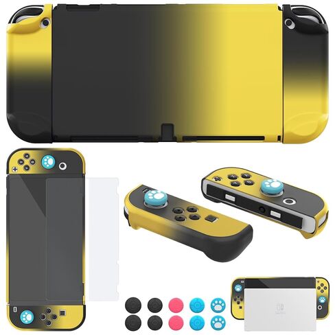 حافظة COMCOOL قابلة للإرساء لجهاز Nintendo Switch Oled - [حماية من السقوط من الدرجة العسكرية بطول 9 أقدام] [مع واقي شاشة من الزجاج المقسى ومقابض الإبهام] غطاء واقٍ لجهاز Nintendo Switch Oled - أسود أصفر in Kuwait