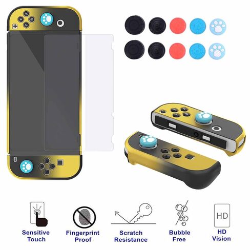 حافظة COMCOOL قابلة للإرساء لجهاز Nintendo Switch Oled - [حماية من السقوط من الدرجة العسكرية بطول 9 أقدام] [مع واقي شاشة من الزجاج المقسى ومقابض الإبهام] غطاء واقٍ لجهاز Nintendo Switch Oled - أسود أصفر in Kuwait